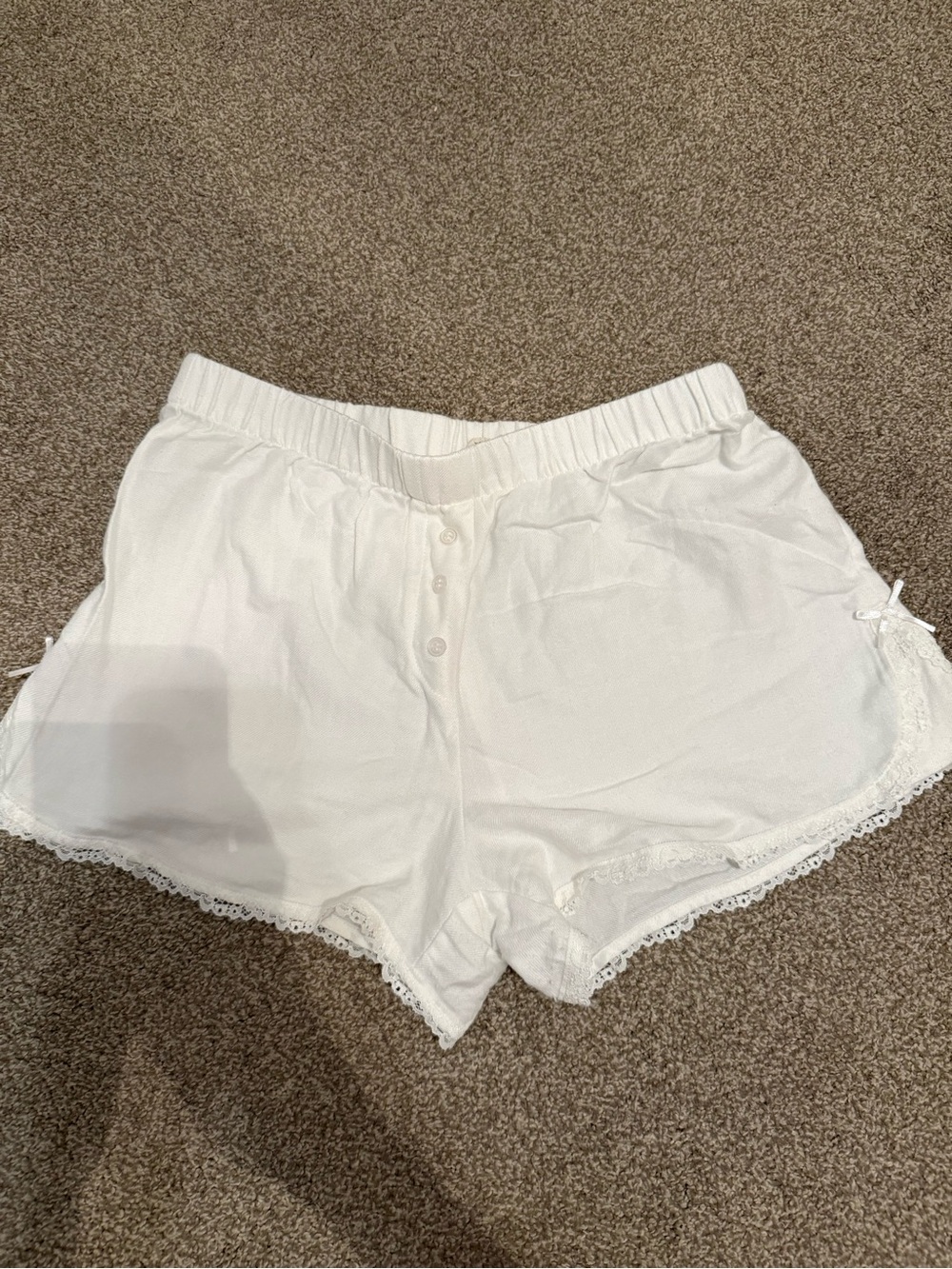 H&M White Lace-Trim High Waist Shorts